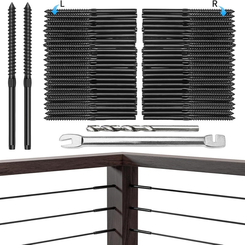 CELYND Swage Lag Screws for Cable Railing - 120 Pack Black T316 Stainless Steel Left and Right Handed Thread - 1/8" Cable Railing Hardware Kit for Deck Stair Wood Post Railing System - Image 1